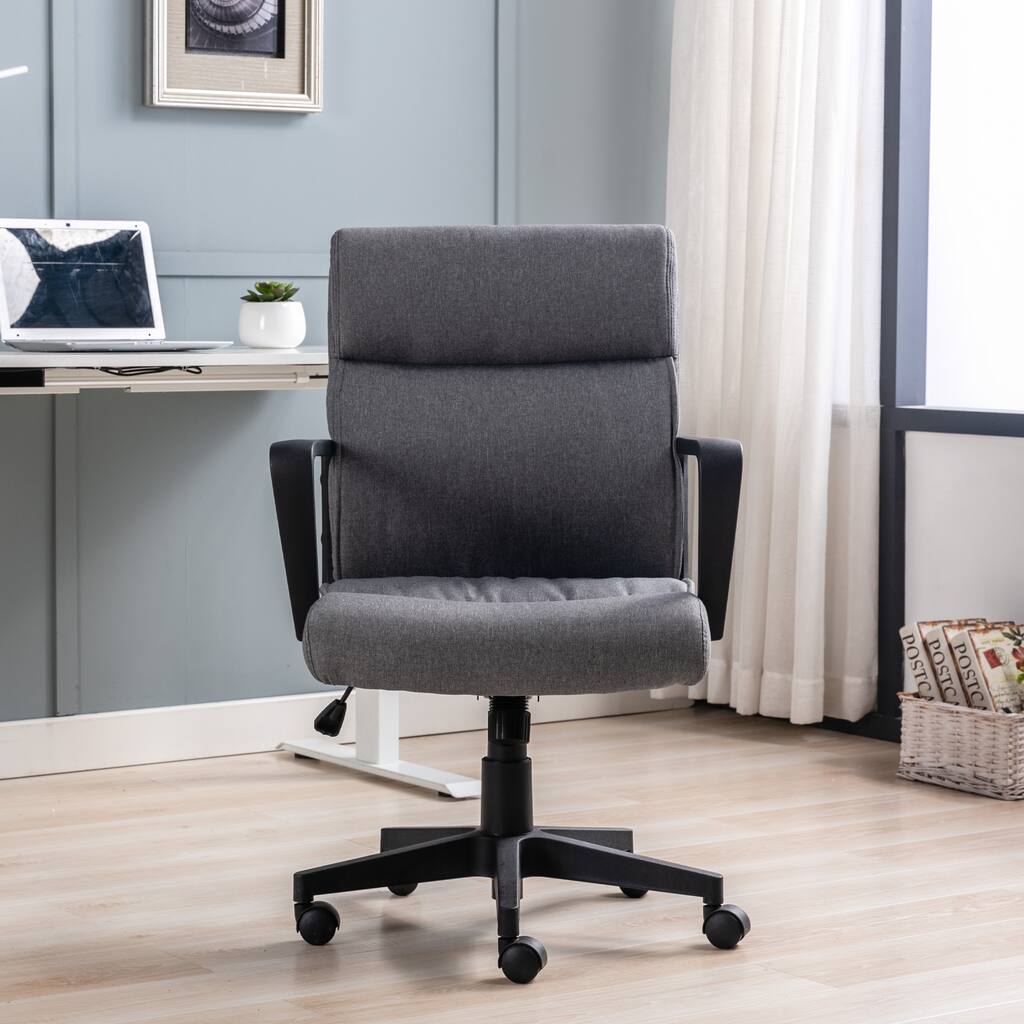 Office Chair Spring Cushion Mid Back Executive Desk Fabric Chair with PP Arms Leather 360 Swivel Task Chair Gray