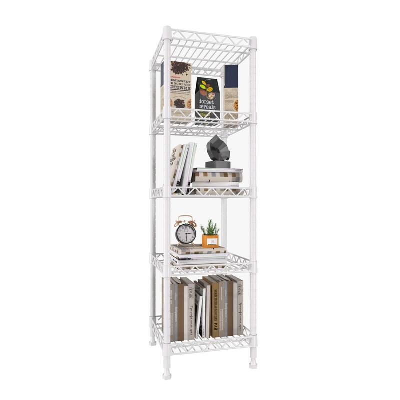 5 Tier Standing Shelving Metal Units - 11.8"D x 11.8"W x 50"H - White