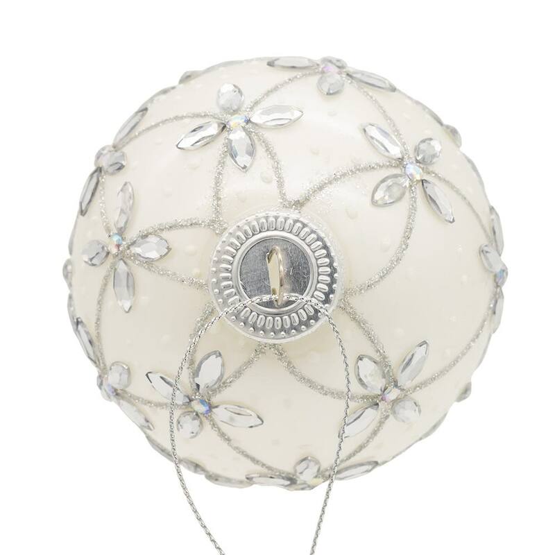 Kurt Adler 80MM Glass Silver Jeweled Ball Ornaments, 6-Piece Box