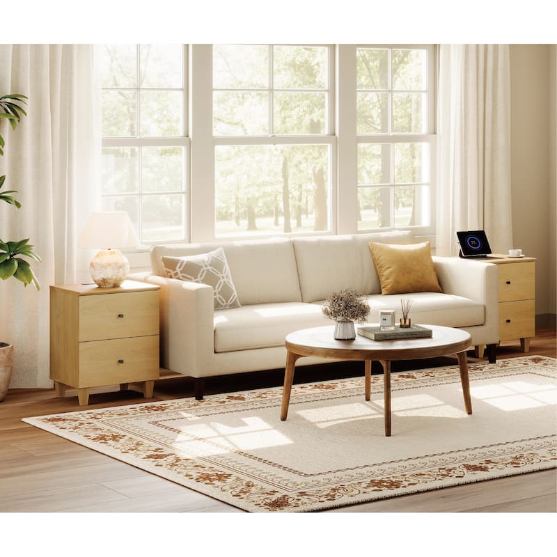 WAMPAT End Table with Charging Station and 2 Drawer for Living Room