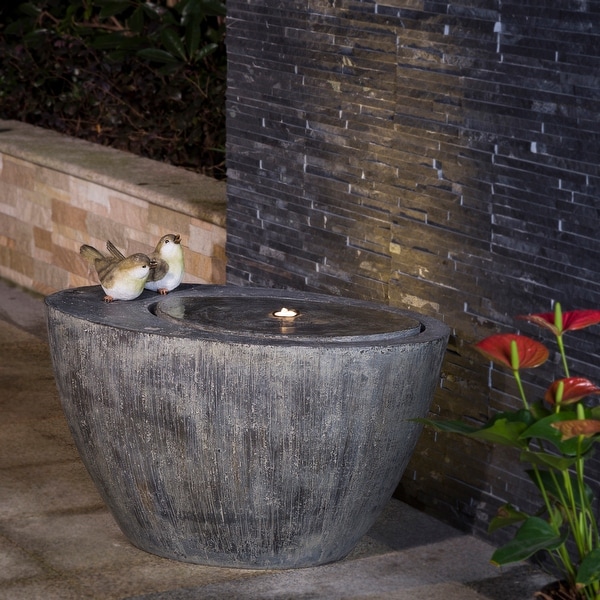 Glitzhome 25"L Polyresin Spring Birds Outdoor Fountain With LED Light