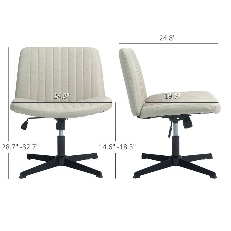 Criss Cross Chair with Wheels, Fabric Padded Armless Vanity Chair, Fabric Padded Task Chair with Adjustable Height - N/A