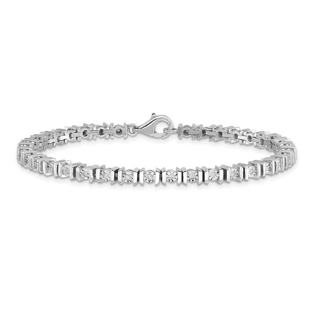 Curata 925 Sterling Silver 7" 4mm Diamond Bar Tennis Bracelet