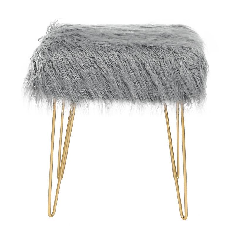 Adeco Faux Ottoman Vanity Stool with Metal Legs for Bedroom