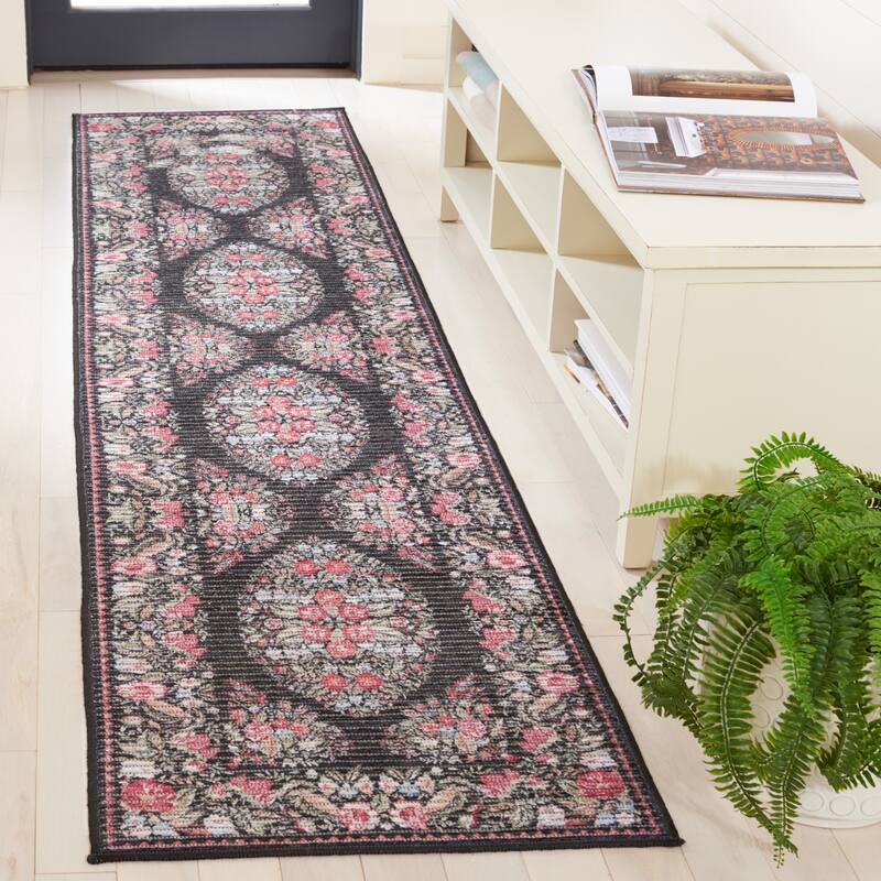 SAFAVIEH Besarabian Machine Washable Sistina French Country Rug - 2' x 8' Runner - Black/Sage