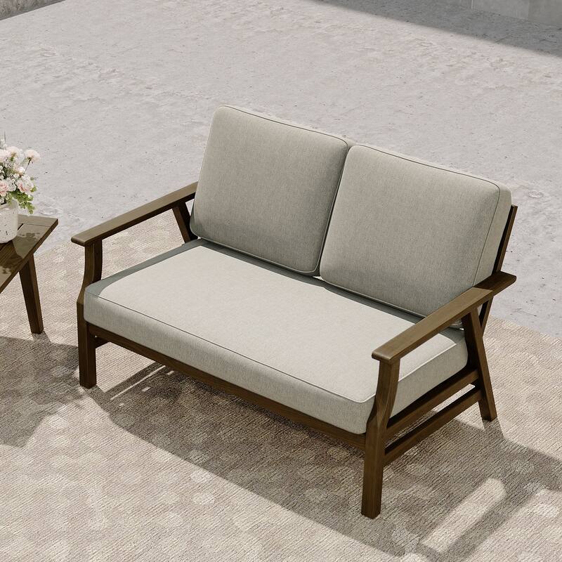 Modern Wood Cushioned 5-Piece Outdoor Patio Conversation Set