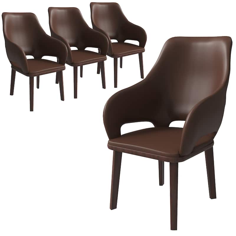 LeisureMod Set of 4 Vivara Leather Dining Chair with Padded Seat - Modern Arm Chair for Home Office Bar & Kitchen - Dark Brown