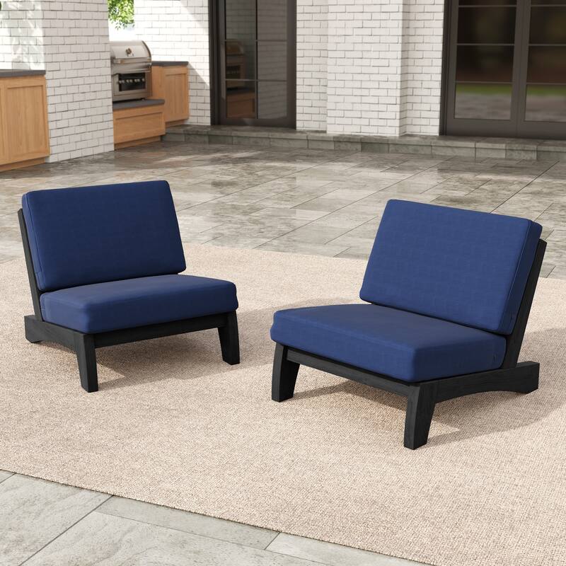 Beach-Style Outdoor Acacia Club Chair Set Loveseate with Plush All-Weather Cushions