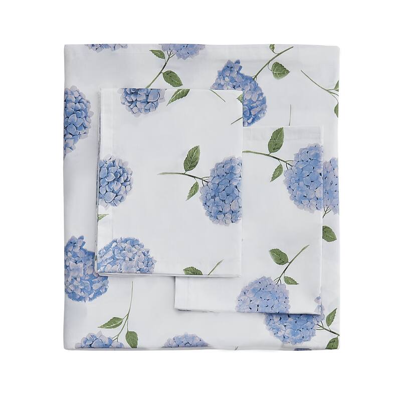 Printed Design Cotton Collection 400 Thread Count Blue Hydrangea Duvet Set