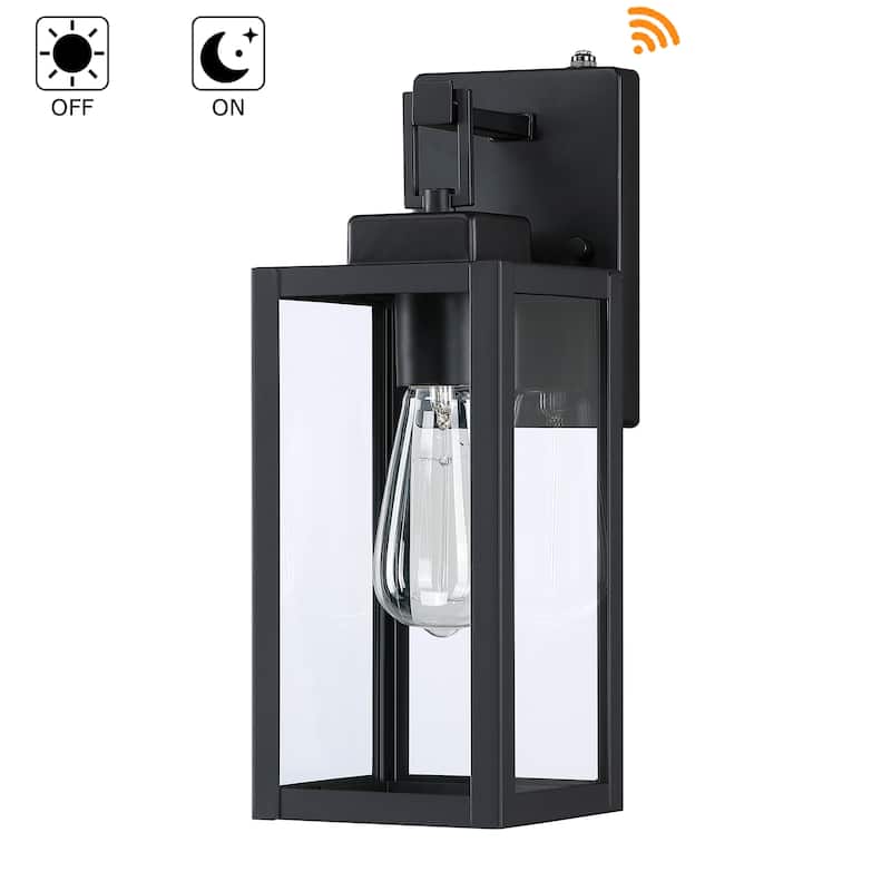 2-pack 1-Light 13.70 in. Matte Black Outdoor Wall Lantern with Clear Glass Shade(dusk to dawn could be chosen)