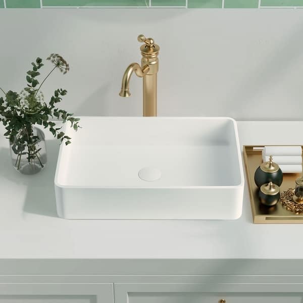 Matte White Bathroom Countertop Sink Solid Surface Vessel Basin 21.5