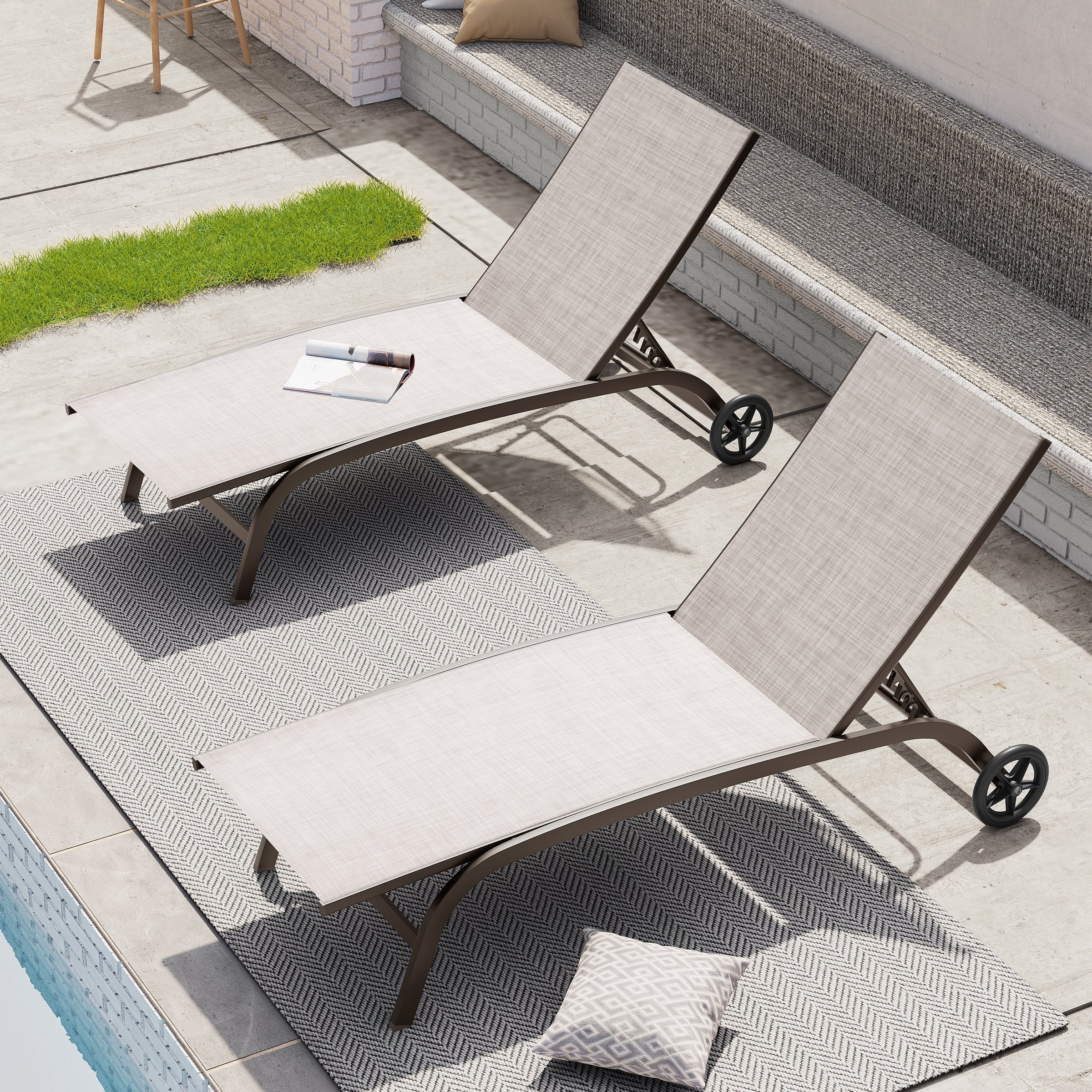 Crestlive Outdoor Aluminum Adjustable Chaise Lounge Chairs with Wheels Set of 2/4 - See the Picture