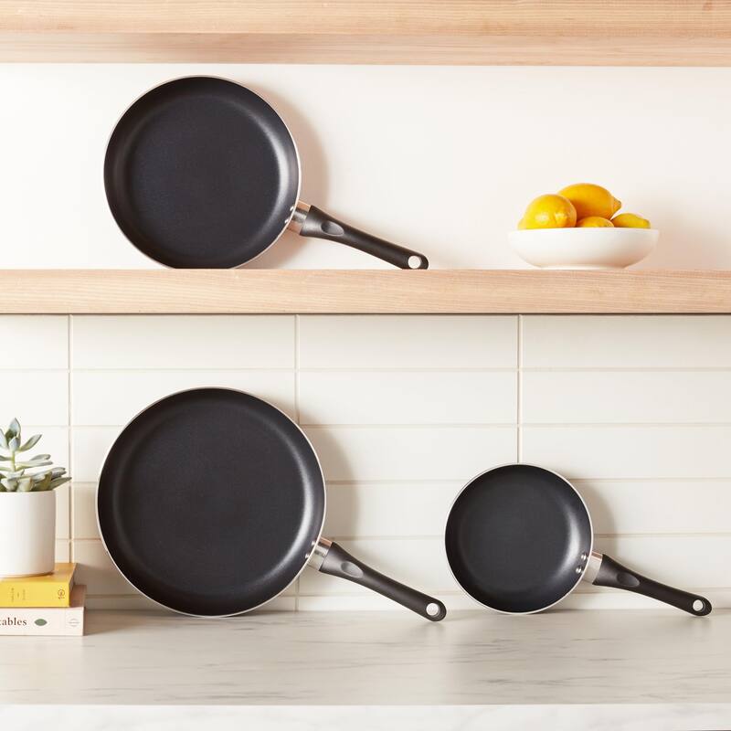 3-Piece Non-Stick Frying Pan Set - 8 Inch, 10 Inch & 12 Inch, Black