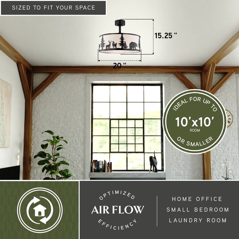 Acadia 20 in. Bronze Rustic Fandelier Ceiling Fan with Black Blades, LED Light Kit and Remote, Wildlife White Linen Drum Shade