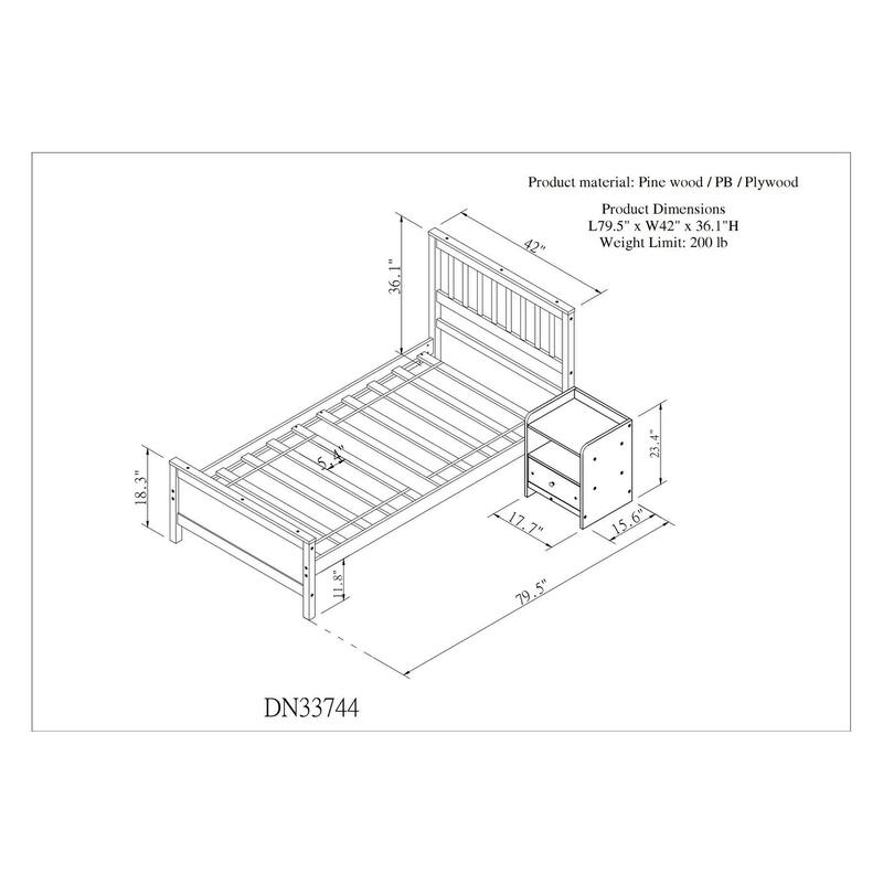 Nestfair Twin Bed with Headboard and Footboard,with a Nightstand