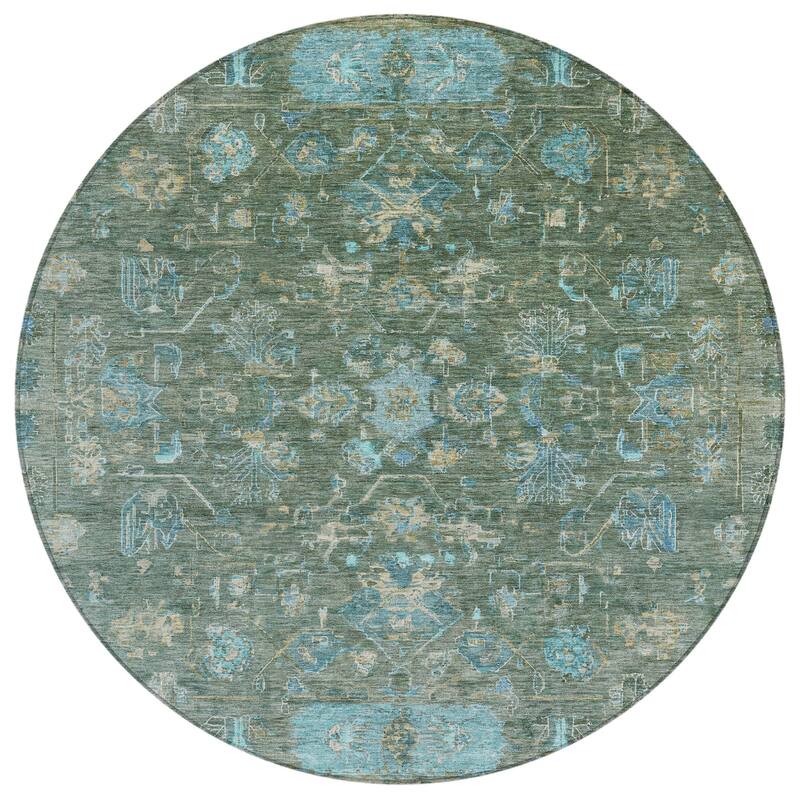 Machine Washable Indoor/ Outdoor Traditional Border Chantille Rug