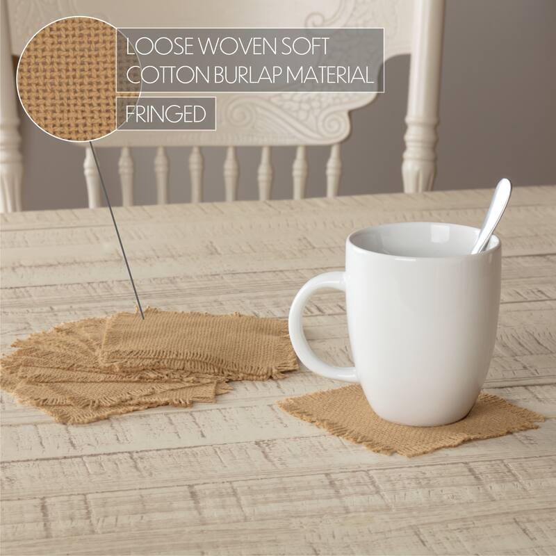 Burlap Natural Coaster Set of 12 Fringed 4x4 - Coaster Set - Coaster Set - Set of 12 - Natural