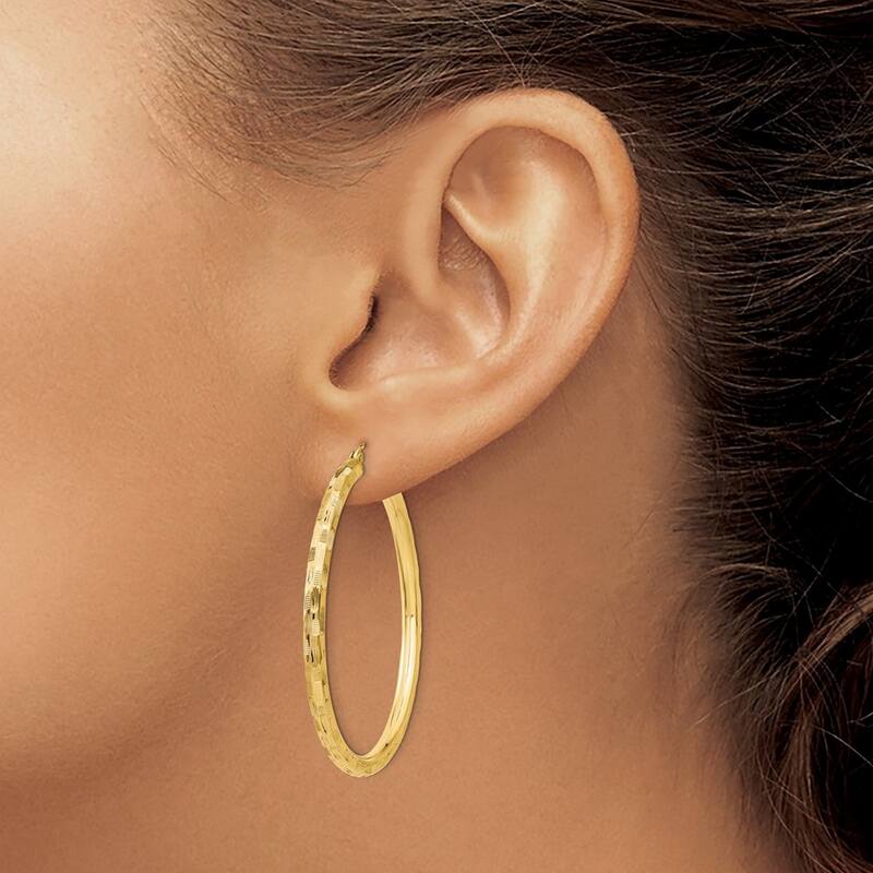 Curata 14k Yellow Gold Textured Checkerboard 45x3mm Hoop Earrings
