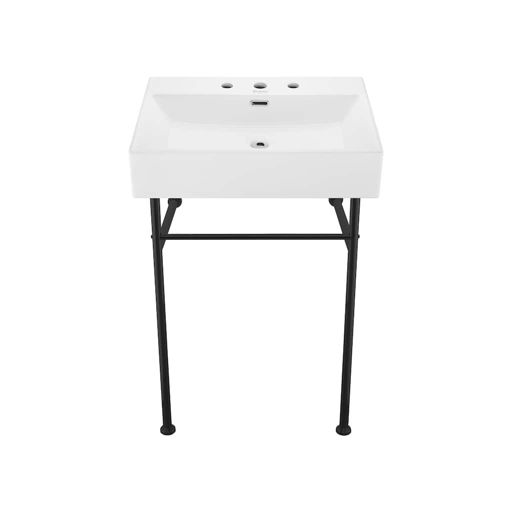 Claire 24" Console Sink White Basin Black Legs With 8" Widespread Holes - 24" x 16" x 35"