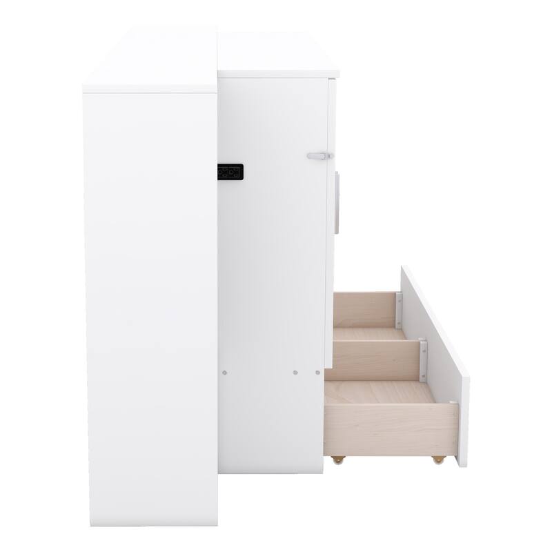 Full Size Murphy Bed with Shelves, Drawers, and LED Lighting
