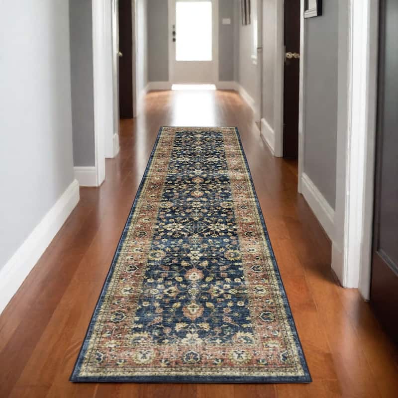 HomeRootsOriental Traditional Runner Area Rug - 96.06' X '24.02' X '0.12 - Blue/Rust