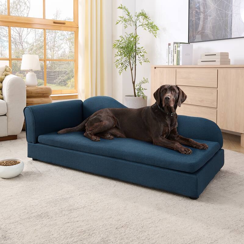Oversized Pet Sofa, Elegant Modern Linen Fabric Elevated Dog Sofa Bed, Oversized Rectangular Pet Bed with Backrest & Armrest - Multi