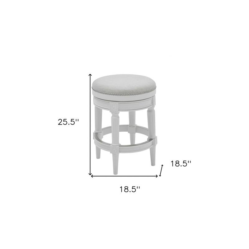 HomeRoots 26" White Solid Wood and Fabric Backless Counter Height Swivel Bar Chair