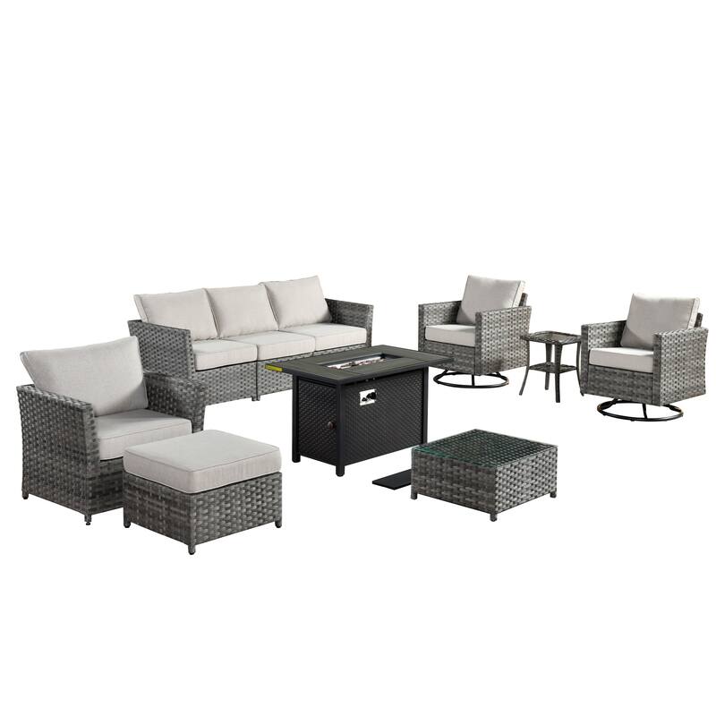 XIZZI 10-piece Patio Wicker Furniture Set with Fire Pit