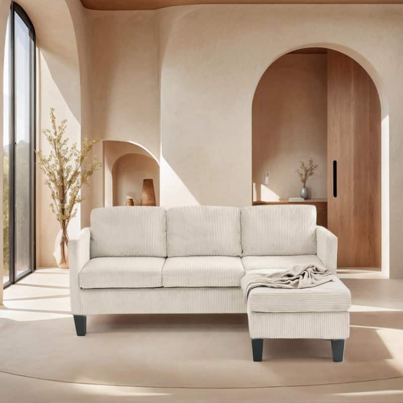 Modern Multi-functional L-Shaped Sofa with Padded Cashmere - Off White