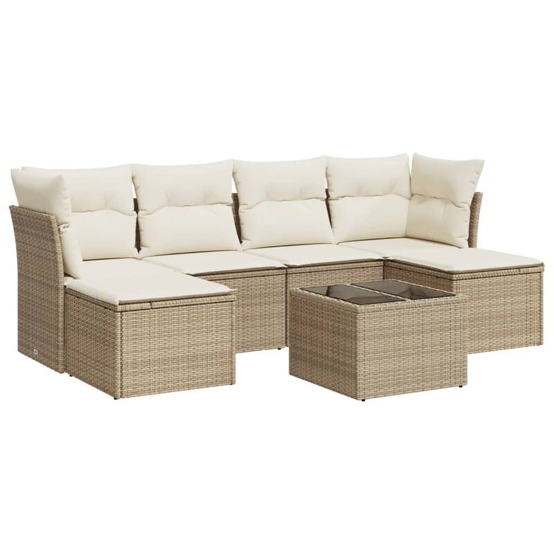 vidaXL Garden Sofa Set Beige PE rattan 7 Piece UV-resistant materials - 21.7 x 21.7 x 14.6