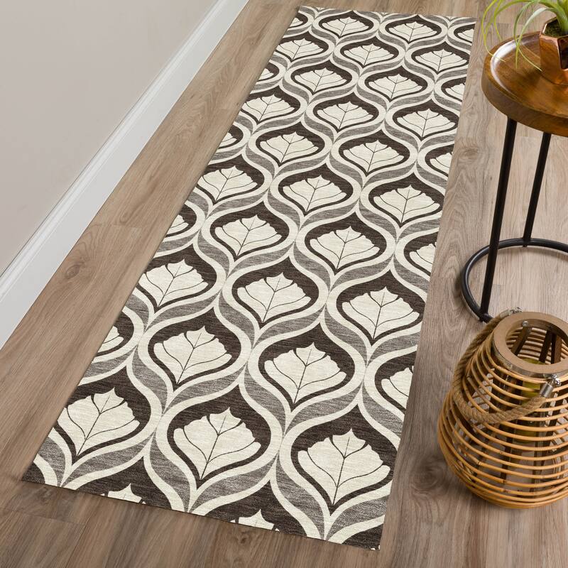 Machine Washable Indoor/ Outdoor Modern Trellis Chantille Rug
