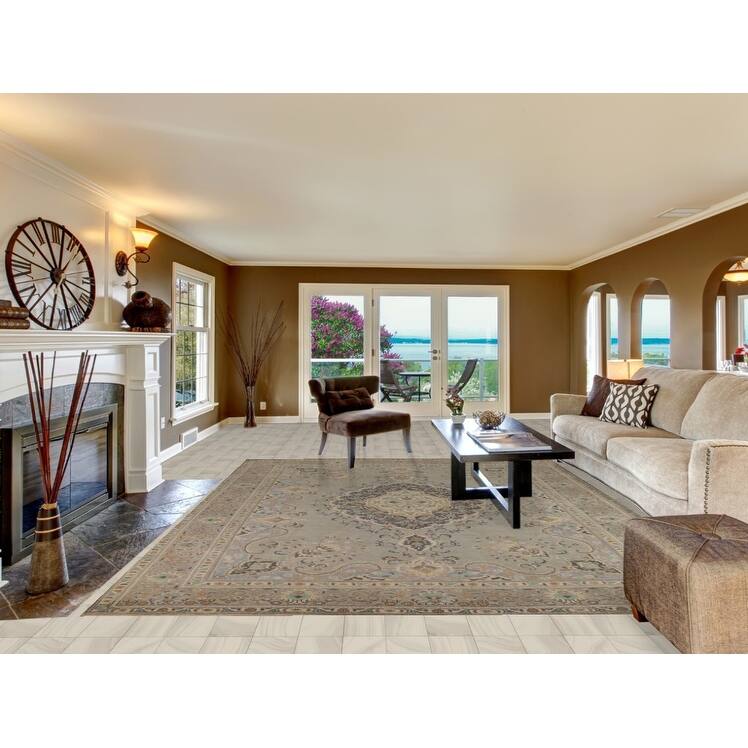 Geometric Tabriz Persian Vintage Area Rug Hand-Knotted Wool Carpet - 9'5" x 12'3"