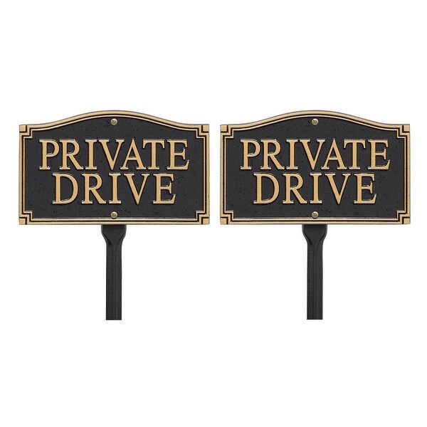 Whitehall Private Drive Wall/Lawn Statement Plaque (Black/Gold, 2-Pack)