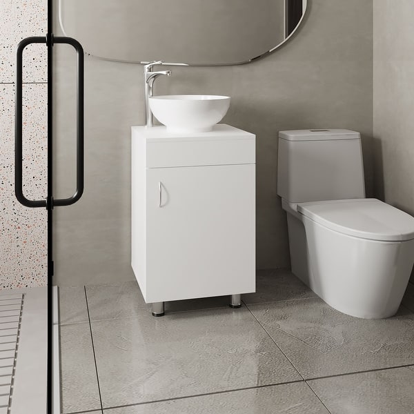 slide 2 of 9, Tacna 18" Wide Free Standing One Door Vanity, With Vessel Porcelain Sink, Bathroom Storage White