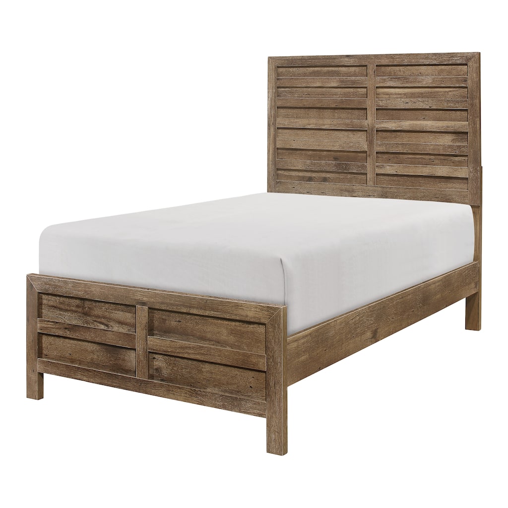 Weathered Pine Finish Twin Bed Rustic Wooden Bedroom Furniture