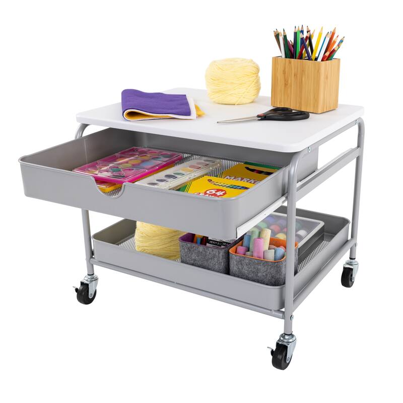 Seville Classics Under the Desk Storage/Printer Cart, Silver/White