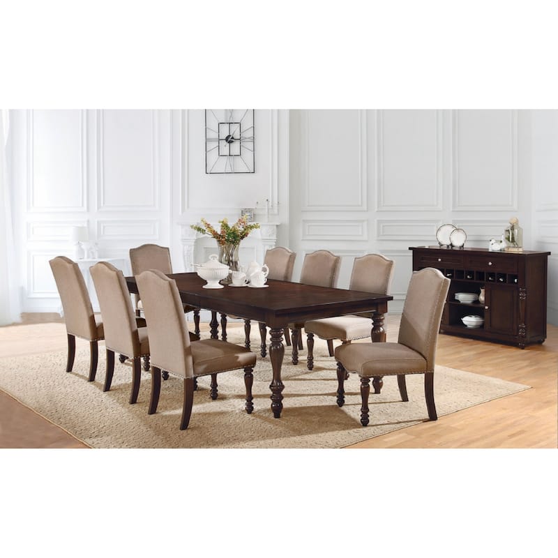 Transitional Antique Cherry Beige Set of 2pc Side Chairs Padded Fabric Turned Legs Dining Room Furniture