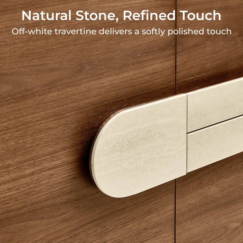 Spruce & Spring Modern Walnut Sideboard with Travertine Accent Handle, Minimalist Storage Console