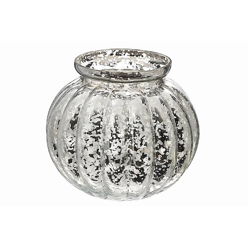 Mercury Sphere Ribbed Tealight Holder Silver - Set of 2 - N/A