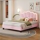 preview thumbnail 11 of 16, Full Size Upholstered Flower-Shape Bed with LED Light Strip, Sherpa Fabric Platform Bed with Wooden Slats Support, White