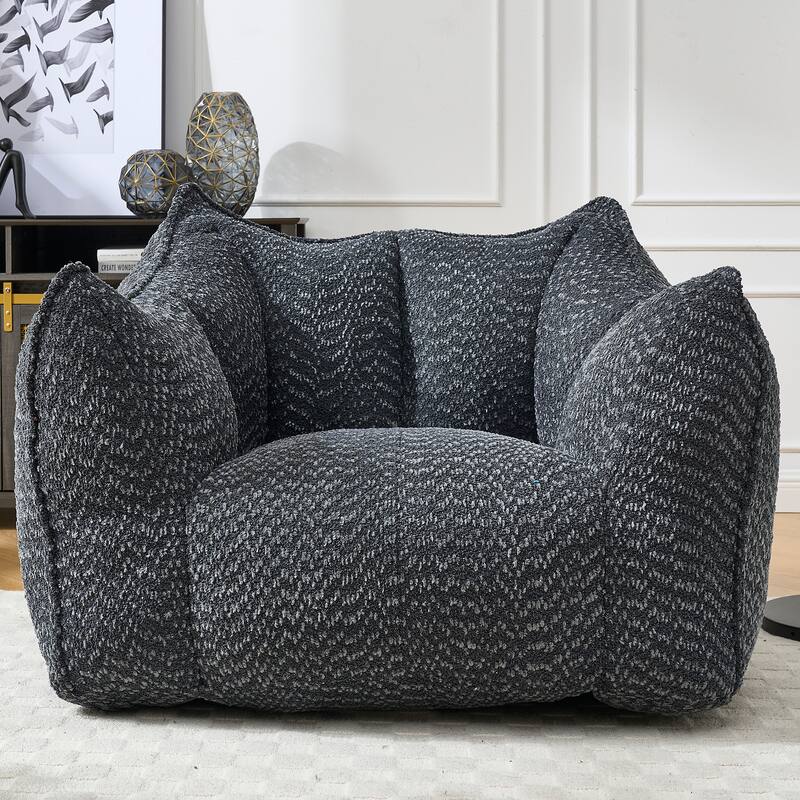 Modern Chenille Single Bean Bag Chair Square Lazy Sofa with Armrests for Living Room Bedroom Lounge