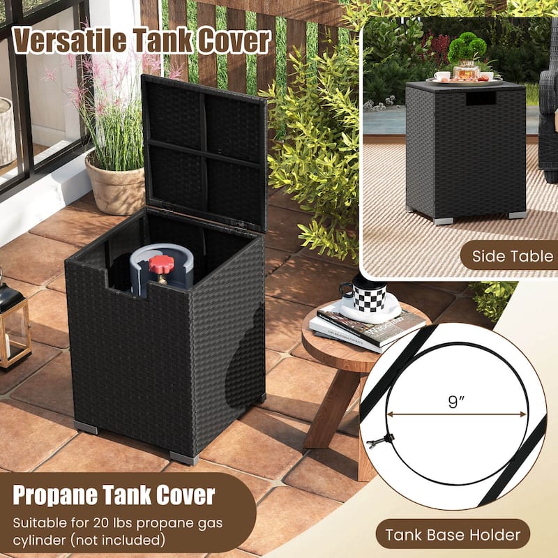 Costway 2 PCS Outdoor Rattan Fire Table Set with Tank Cover Tempered - See Details