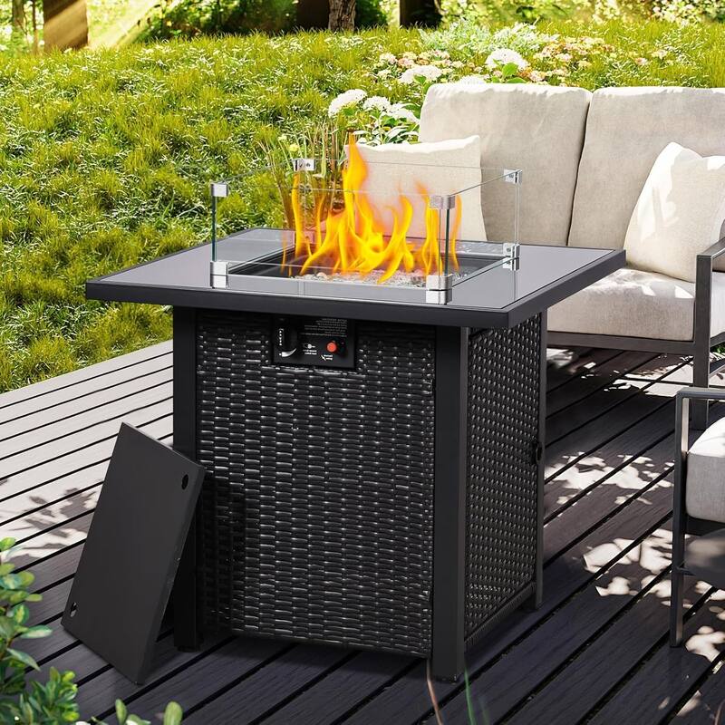 8 Pieces Wicker Outdoor Conversation Set with Fife Pit Table