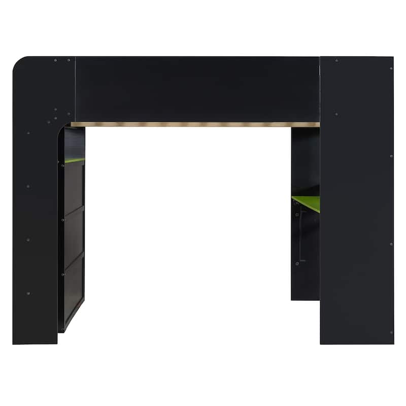 Full Size Esports Loft Bed, Built-In Gaming Station with Adjustable Desk, Wardrobe, Book Shelves, USB Port & RGB Strip Lighting