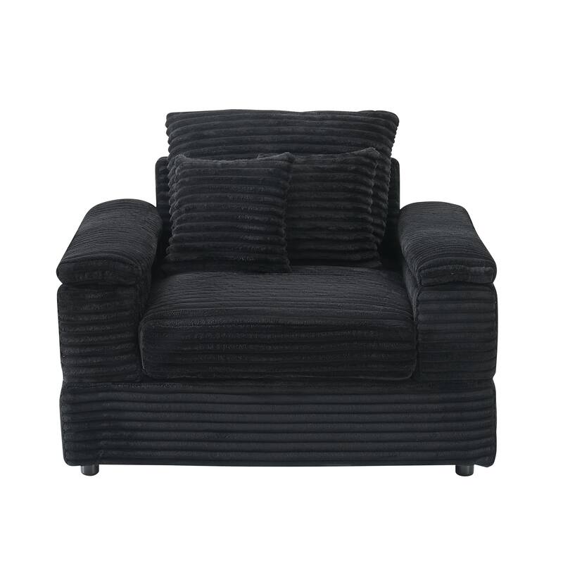 Corduroy Single Sofa Set with 2 Throw Pillows (500lb Capacity)