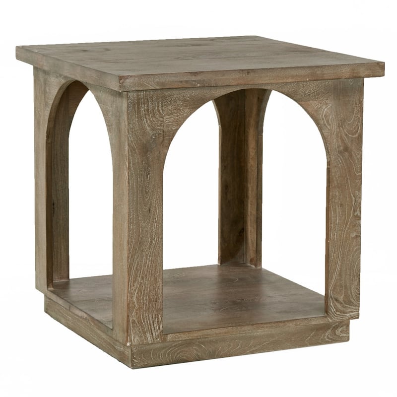 HomeRoots 24" Brown Distressed Solid Wood Square Floor Shelf End Table - 23 in. x 23.5 in. x 23 in.
