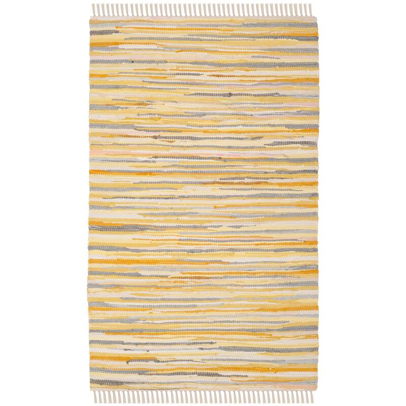 SAFAVIEH Handmade Rag Rug Nya Casual Stripe Cotton Rug - 3' x 5' - Gold/Multi