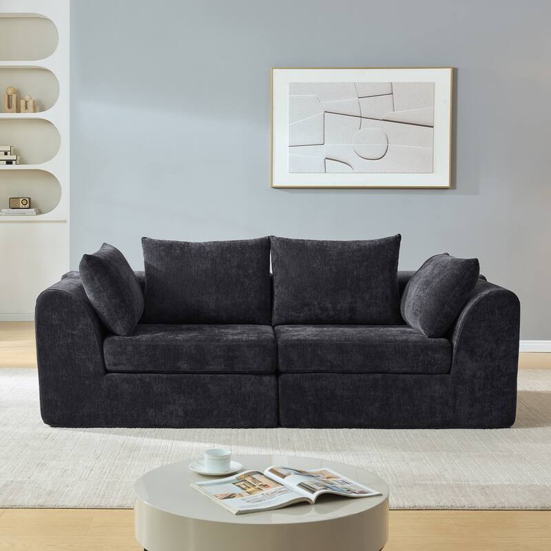 86.6 inch 2 Seater Sofa Cloud Couch Two Layers Deep Seat Chenille Boneless Couch with Armrest Pillow Couches