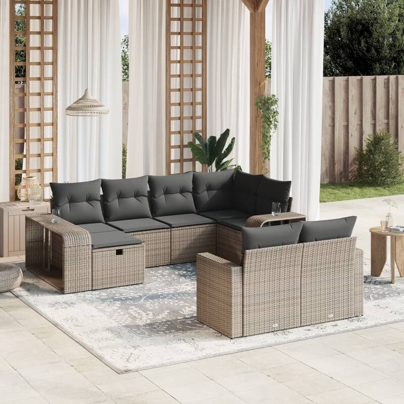 10-11 Piece Modular Garden Sofa Set - Grey without table - 24.4 x 25.8 x 27.2 in