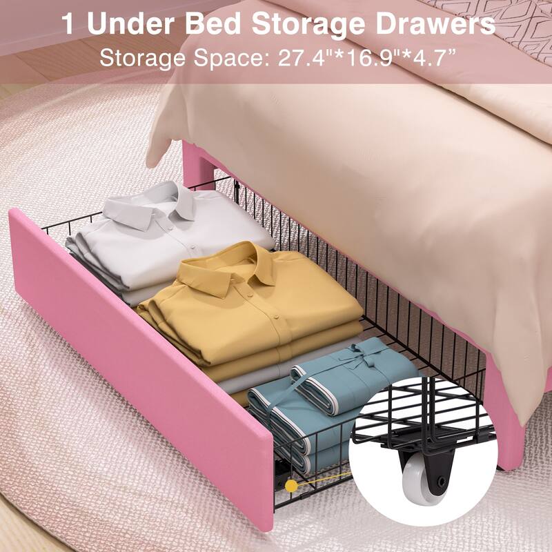 Javlergo Upholstered Platform Bed Frame with Storage Drawers and Adjustable Headboard, No Box Spring Needed